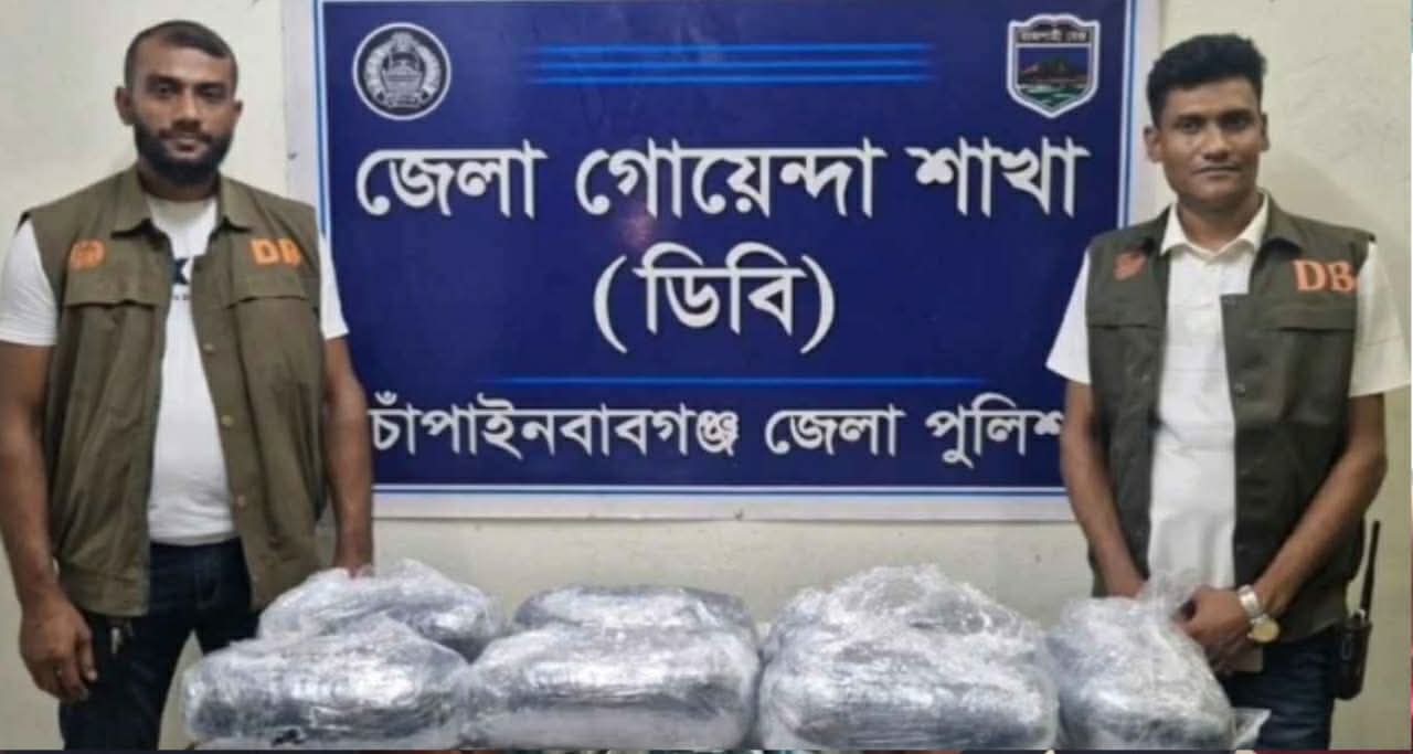 চাঁপাইনবাবগঞ্জে এজেআর কুরিয়ার থেকে ২ কার্টন গাঁজা উদ্ধার করেছে ডিবি পুলিশ